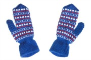 Blue patterned woollen mittens